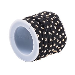 スエード調コード  ゴールデントーン合金リベット付き  パンクロックジュエリーには  ブラック  5x2.5mm  約5.46ヤード（5m）/ロール&nbsp;LW-Q016-5mm-1090