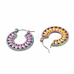 イオンプレーティング（IP）304ステンレススチールリーフラップフープピアス（女性用）  虹色  23x22x2mm  ピン：0.7mm&nbsp;EJEW-F283-07MC