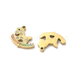 304ステンレススチールラインストーンペンダント  馬のチャームをロッキング  エナメル  ゴールドカラー  10x14x2mm  穴：1.4mm&nbsp;STAS-P449-01G