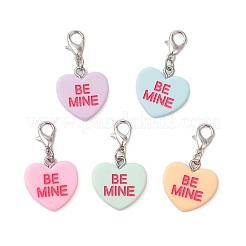 「be mine」の文字が入ったハートの樹脂製ペンダント装飾  亜鉛合金カニカン付き  ミックスカラー  32mm&nbsp;HJEW-JM03111