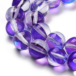 透明ガラスビーズ  ラウンド  暗闇で光るビーズ  青紫色  8mm  穴：1mm  約45個/連  13.98''（35.5センチメートル）&nbsp;X-GLAA-B022-8mm-09