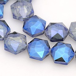 六角電気メッキフル虹ガラスビーズ連売りメッキ  多面カット  ミックスカラー  15x14x8mm  穴：1mm  約50個/連  30インチ&nbsp;EGLA-P015-M