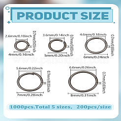 1000個5スタイルアイアンオープン丸カン  ガンメタ色  4~8x0.7mm  21ゲージ  内径：2.6~6.6mm  200個/スタイル&nbsp;IFIN-LP0001-39
