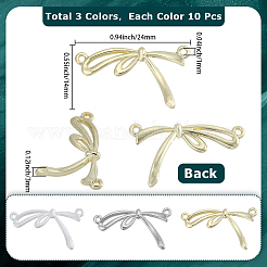 30本3色合金ペンダント  蝶結び  ミックスカラー  14x24x3mm  穴：1mm  10個/カラー&nbsp;FIND-SC0021-09