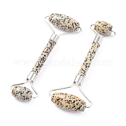 Natural Dalmatian Jasper Brass Face Massager&nbsp;MRMJ-G009-45P