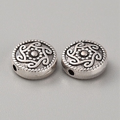 合金ビーズ  花付きフラットラウンド  アンティークシルバー  10x4mm  穴：1.2mm&nbsp;FIND-TAC0011-89AS