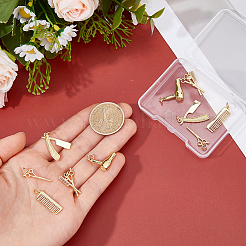 10Pcs 5 Styles Hair Care Series Rack Plating Brass & Cubic Zirconia Pendants&nbsp;KK-HS0002-13G