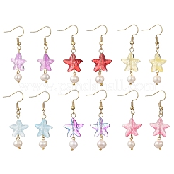 Glass & Natural Freshwater Pearl & 304 Stainless Steel Dangle Earrings&nbsp;EJEW-JE07365