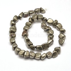 天然黄鉄鉱ナゲット連売りをビーズ  タンブルストーン  8~10x6~8mm  穴：1mm  約15.7インチ&nbsp;X-G-I125-82