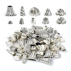 チベットスタイルのビーズキャップとコーン50個、10つのスタイル  アンティークシルバー  7~18x5~17mm  穴：1mm  5個/スタイル&nbsp;DIY-YW0008-48