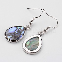 Teardrop Platinum Tone Brass Natural Paua Shell Dangle Earrings&nbsp;EJEW-M060-08-01