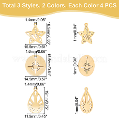 24Pcs 3 Style 201 Stainless Steel Pendants&nbsp;STAS-DC0006-09