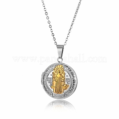 304 Stainless Steel Saint Benedict Medal Locket Pendant Necklaces for Women&nbsp;NJEW-G187-02GP