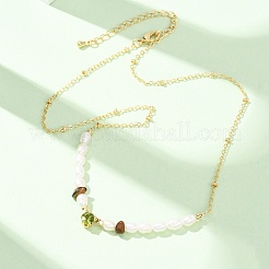 Natural Tiger Eye Chip and Rice Natural Pearl Beaded Necklaces&nbsp;GG-CBA3297-15G-A