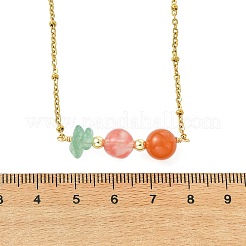 Round Cherry Quartz Glass & Natural Carnelian & Chip Natural Green Aventurine Beaded Pendant 304 Stainless Steel Satellite Chain Necklaces for Women&nbsp;NJEW-JN06158-03