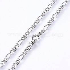 変色しない304ステンレススチールフィガロチェーンネックレス  カニカン付き  ステンレス鋼色  19.7インチ（50cm）  3mm&nbsp;NJEW-F227-03-02