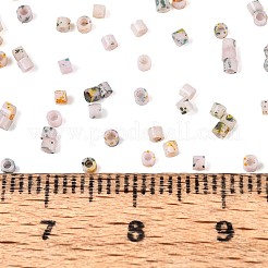 スプレー塗装されたピカソの円筒ガラスシードビーズ  ミスティローズ  1x1.7mm  穴：0.9~1mm&nbsp;GLAA-T028-12A-05