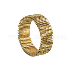 304ステンレススチール編みメッシュ指輪（女性・男性用）  ゴールドカラー  8mm  内径：17.4mm&nbsp;WG8C54F-16