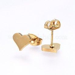 304ステンレススチールジュエリーセット  スタッドピアスとペンダントティアードネックレス  ハート  ゴールドカラー  ネックレス：18.1インチ（46cm）  1.5mm  スタッドピアス：7x8x1.2mm  ピン：0.8mm&nbsp;SJEW-O090-33G