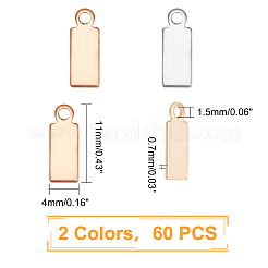 PVD真空メッキ304ステンレス鋼ペンダントエンドピース  空白タグチャームのスタンプ  長方形  ゴールド＆ステンレス鋼色のバラ  11x4x0.7mm  穴：1.5mm  60個/箱&nbsp;STAS-UN0017-80