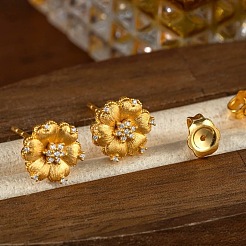 Brass Micro Pave Clear Cubic Zirconia Stud Earrings for Women&nbsp;WGBCCBD-01