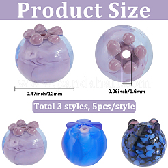 15個3色手作りランプワークビーズ  ブルーベリー  ミックスカラー  12x10.5mm  穴：1.6mm  5個/カラー&nbsp;LAMP-SC0001-80