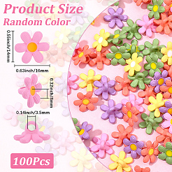 不透明樹脂ペンダント100個  花のチャーム  ミックスカラー  14x16x8mm  穴：3.5mm&nbsp;RESI-SC0006-69