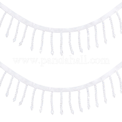 2ヤードのガラスシードビーズタッセルリボン  服飾材料  ホワイト  2-1/4インチ（57mm）&nbsp;OCOR-PH0006-83A