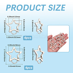 8個2スタイル亜鉛合金スプリングゲートリング  スター  プラチナ  36~45x33.5~41x4mm  穴：8~10x10~12.5mm  4個/スタイル&nbsp;FIND-SP0003-83P