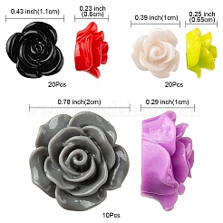 50 個の不透明な樹脂カボション  花バラ  ミックスカラー  10~20x10~19x6~10mm&nbsp;CRES-YW0001-22