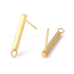 304ステンレススチールスタッドピアスファインディング  水平ループ付き  長方形  18KGP本金メッキ  18x3mm  穴：1.8mm  ピン：0.8mm&nbsp;STAS-C080-06D-G