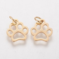 PVD真空メッキ304ステンレスペンダント  長持ちメッキ  犬の足跡  ゴールドカラー  13x12x1mm  穴：4mm&nbsp;X-STAS-Q201-T452G