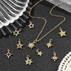 10Pcs 10 Styles Star Brass Micro Pave Clear Cubic Zirconia Charms&nbsp;KK-CJ0002-43