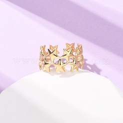 女性用304ステンレススチールオープンカフリング  スター  イオンプレーティング（ip）  18KGP本金メッキ  10.5mm  usサイズ7 1/4(17.5mm)&nbsp;RJEW-K309-34G