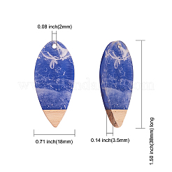 16個4色不透明樹脂＆ウォールナットウッドペンダント  ツートン  馬の目  ミックスカラー  38x18x3.5mm  穴：2mm  4個/カラー&nbsp;RESI-CJ0001-208