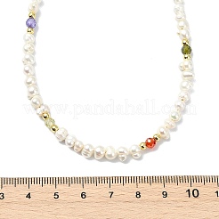 Natural Cultured Freshwater Pearl & Cubic Zirconia Beaded Necklaces for Women&nbsp;NJEW-JN06079
