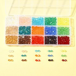 15連売り15色透明ガラスビーズ連売り  多面カット  双円錐形  ミックスカラー  6x6mm  穴：1mm&nbsp;EGLA-FS0001-46