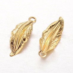 アイアン製ペンダント  葉  ゴールドカラー  26x9x1mm  穴：2.5mm&nbsp;X-IFIN-E740-03