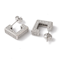 Square Box Design Brass Micro Pave Clear Cubic Zirconia Stud Earrings for Women&nbsp;EJEW-A110-07P