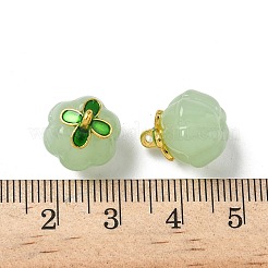 ガラスチャーム  カボチャ  黄金の合金エナメルパーツと  ダークシーグリーン  14.5x13mm  穴：1.5mm&nbsp;GLAA-P072-04G-06