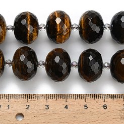 天然石タイガーアイビーズ連売り  ロンデル  多面カット  ガラスビーズ  18x13mm  穴：1.4mm  約20個/連  14.25インチ（36.2cm）&nbsp;G-L642-I05-18x13mm