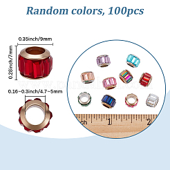 100個のガラスヨーロッパビーズ  大穴ビーズ  合金コア  コラム  ミックスカラー  9x7mm  穴：4.7~5mm&nbsp;GLAA-SP0001-87