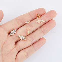 16個 2スタイル 真鍮 キュービックジルコニア スタッドピアス金具  ループと20個のイヤーナット付き  ティアドロップ＆リーフ  18KGP本金メッキ  7.5x4mm  14.5x7.5mm  穴：1mm  ピン：0.5mm  8個/スタイル&nbsp;ZIRC-DC0001-11