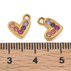 304ステンレススチールラインストーンペンダント  ハートチャーム  イオンプレーティング（ip）  ゴールドカラー  10x10x2mm  穴：1.4mm&nbsp;SA-CBA49D2-09G