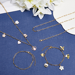304ステンレススチールペーパークリップチェーンネックレス＆ブレスレットジュエリーセット  ゴールドカラー  18.50~18.70インチ（47~47.5cm）&nbsp;SJEW-SC0001-07G