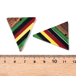 ジャマイカカラーエポキシ樹脂とクルミ材のペンダント  幾何学的なチャーム  三角形  36.5x30.5x3.5mm  穴：1.8mm&nbsp;RESI-N039-122T