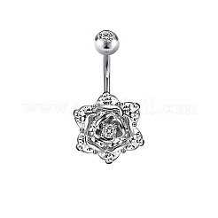 304ステンレススチール製ベリーリング1個  ステンレス鋼色  花  ピン：10x1.6mm&nbsp;WGAC86E-04