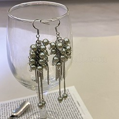 合金と模造真珠のダングルイヤリング  ラウンド  クラスターピアス  プラチナ  100mm&nbsp;WG71AF7-01