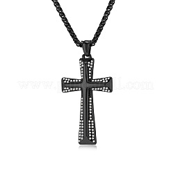 クロスステンレススチールクリスタルラインストーンペンダントネックレス  ブラック  23.62インチ（60cm）&nbsp;FS-WG08269-03