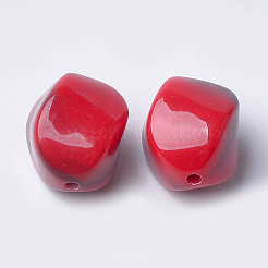 アクリルビーズ  天然石風  ナゲット  レッド  15.5x12x12mm  穴：1.8mm&nbsp;X-OACR-T007-08K